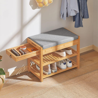 SoBuy (UAE STOCK) SoBuy FSR49-N, Bamboo Shoe Rack Shoe Bench With Lift Up Bench Top And Seat Cushion