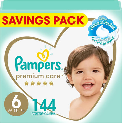 Pampers Premium Care Taped Baby Diapers, Size 6, 13+kg, Unique Softest Absorption for Ultimate Skin Protection, 120 Count