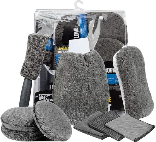 9 Pieces Microfiber Car Cleaning Kit | 3 Microfiber Towels | 3 Applicator Pads | Scratch Free Wash Sponge | Wash Mitt | Wheel Brush | For Car, Bike, Home and Multi-Purpose Cleaning