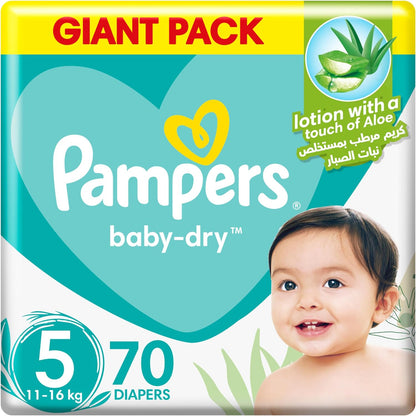 Pampers Baby-Dry Taped Diapers with Aloe Vera Lotion, up to 100% Leakage Protection, Size 5, 11-16kg, 280 Count