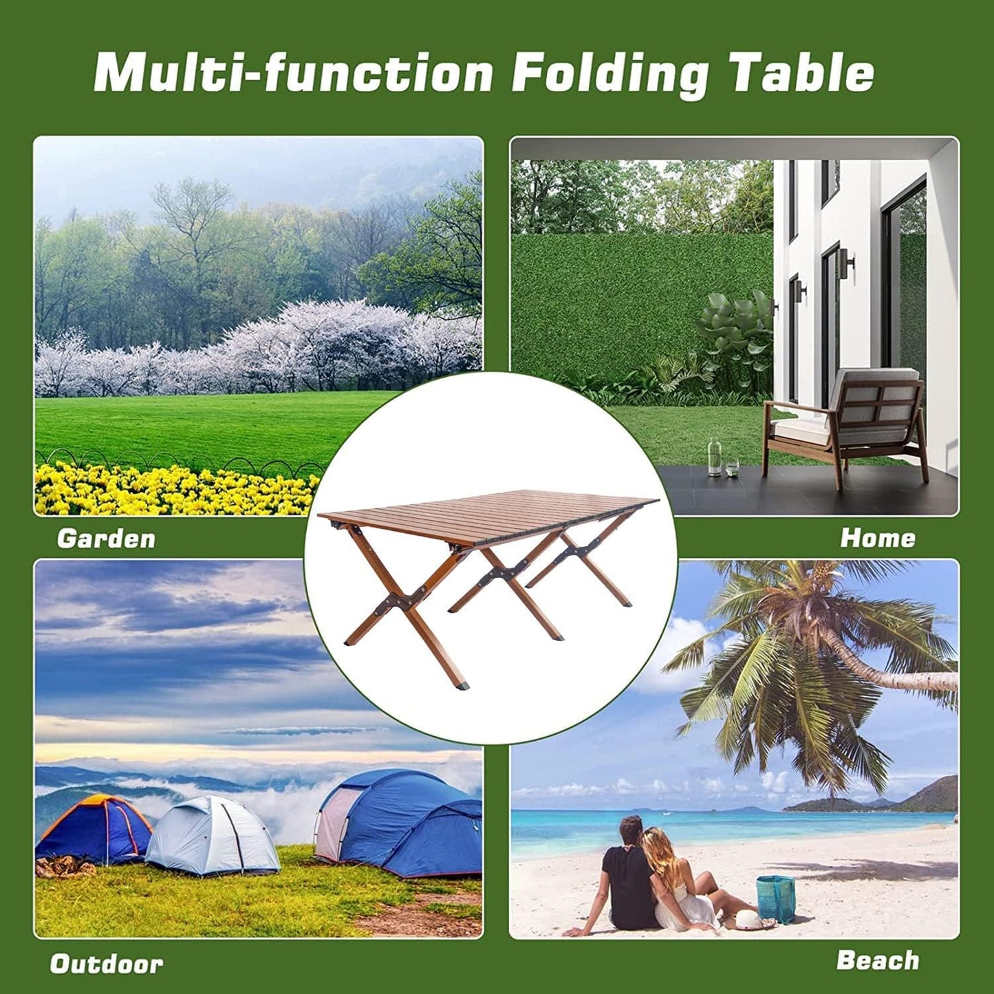 Jorunb Large Foldable Table,Portable Camping Table,Picnic Table,Backpacking Table with Storage Waterproof Pocket,for Outdoor BBQ,Cookout,Picnic,Beach,Camping and Beach 95 * 55 * 50CM