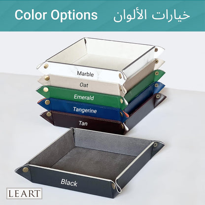 LEART Leather Valet Tray Organizer for Men and Women - Home and Office, Desk and Bedside Catchall holder for Wallets, Jewelry, Watches, Keys, Coins, Mobile, Cosmetics, TV Remote (Jade Green)