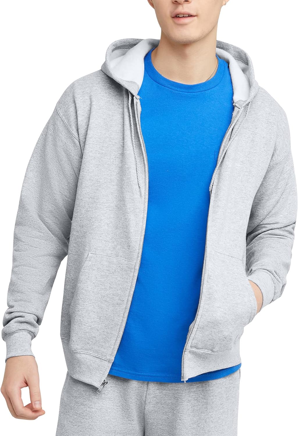 Hanes Men's Hoodie, EcoSmart Fleece Zip-Front Hooded Sweatshirt, Cotton-Blend Fleece Hooded Sweatshirt, Mid-Weight Zip-Up, Charcoal Heather, S