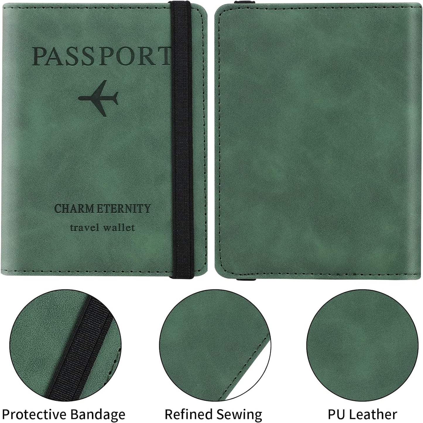 Passport Holder Wallet Cover Case, Passport Case with RFID Blocking, PU Leather Travel Document Holder for Men&Women Travel Accessories (Green)