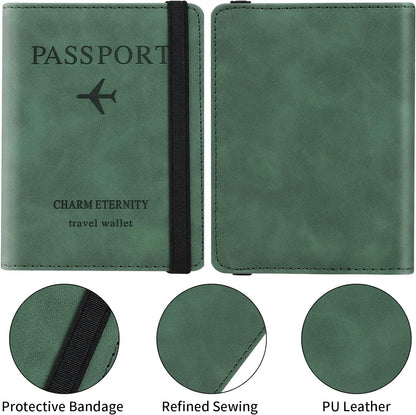 Passport Holder Wallet Cover Case, Passport Case with RFID Blocking, PU Leather Travel Document Holder for Men&Women Travel Accessories (Green)