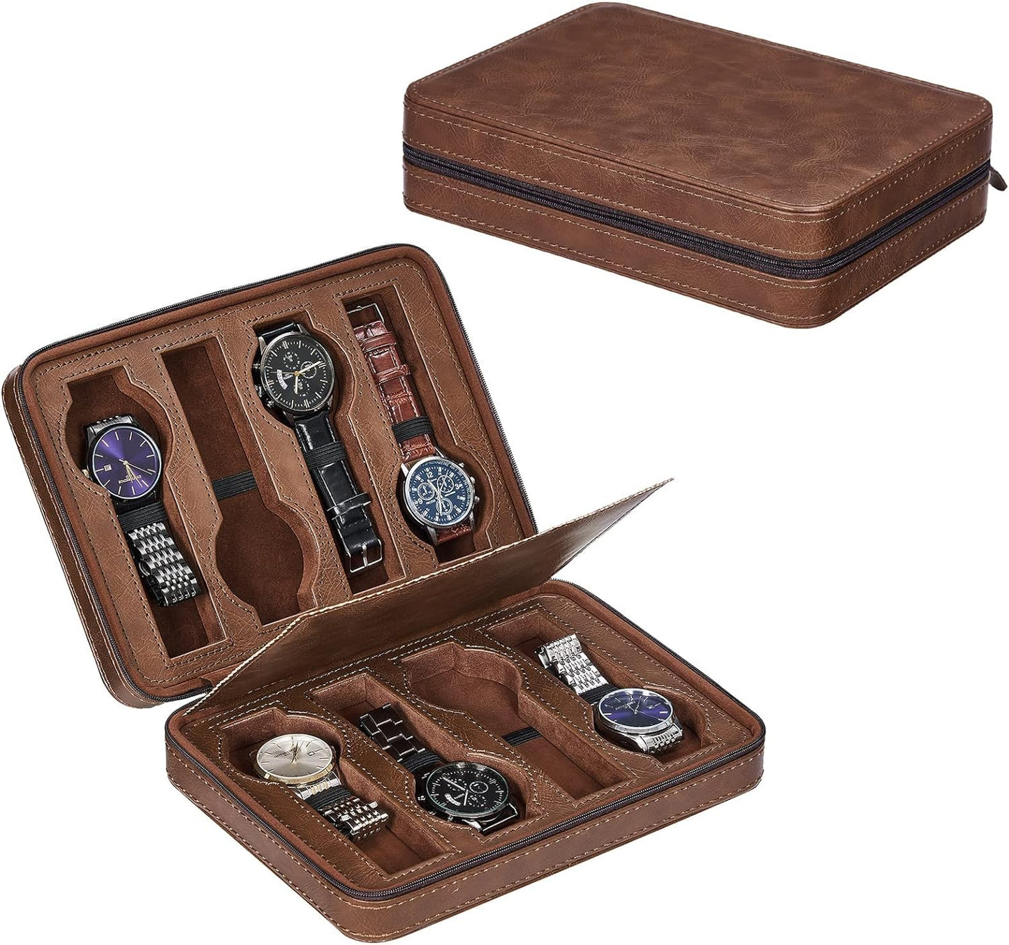 Watch Travel Case, 8 Slot Watch Boxes, for Men Portable Watch Organizer, PU Leather Watch Display Case, Watch accessory, Fits Wrist Watches & Smart Watches, Travel Watch Organizer