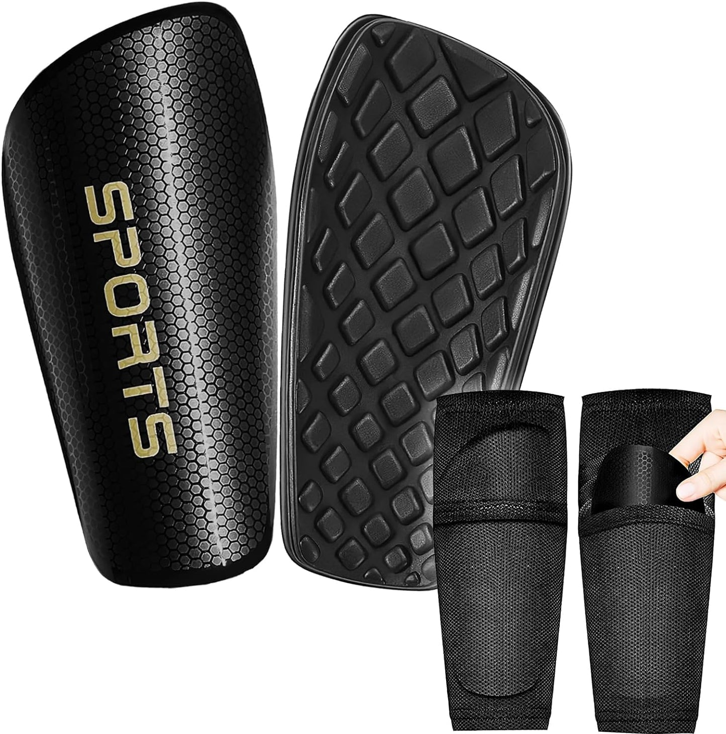 Rness Football Shin Guards and Anti-Slip Sleeves Set, Soccer, Breathable, Lightweight, Professional