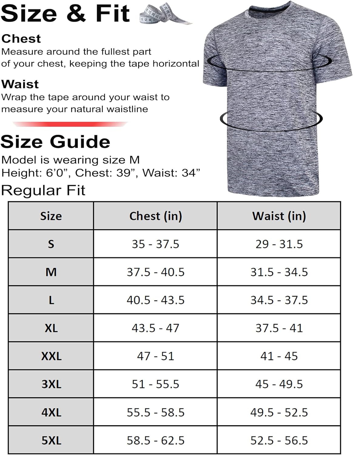 5 Pack Men’s Active Quick Dry Crew Neck T Shirts | Athletic Running Gym Workout Short Sleeve Tee Tops Bulk