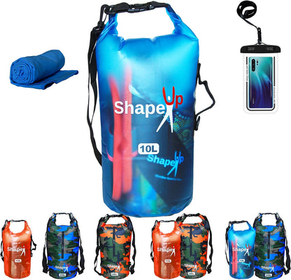 Waterproof Marine Dry Bag Backpack PVC 500 Tarpaulin 20L with pocket & 10L Shoulder Strap Roll Top Floating Dry Sack Boating Swimming with Towel & Phone Case (10, Light Blue, 1)