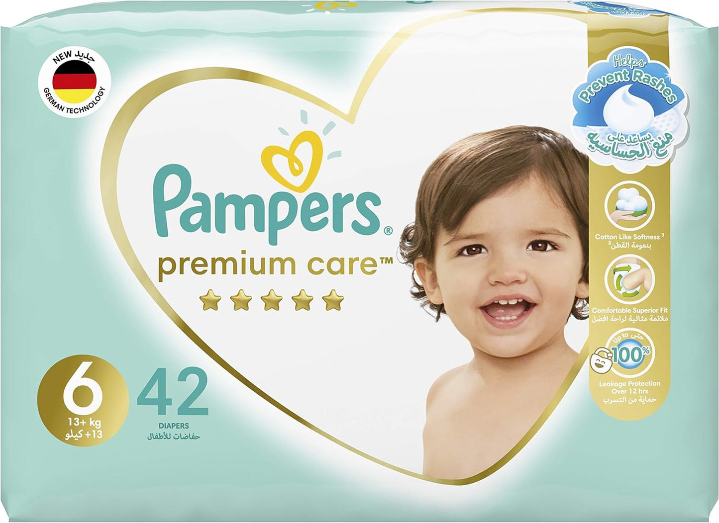 Pampers Premium Care Taped Baby Diapers, Size 6, 13+kg, Unique Softest Absorption for Ultimate Skin Protection, 120 Count