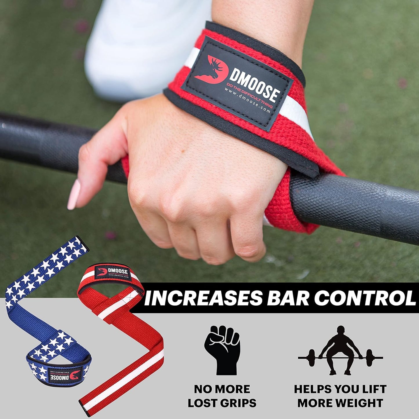 DMoose lifting straps for weight lifting, Crossfit, Bodybuilding, Powerlifting and deadlifting. Soft Neoprene Padded-24” Wrist Straps (Pair), Support Max Grip Strength Training and Barbell Stability