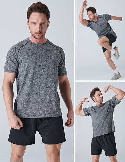 5 Pack Men’s Active Quick Dry Crew Neck T Shirts | Athletic Running Gym Workout Short Sleeve Tee Tops Bulk