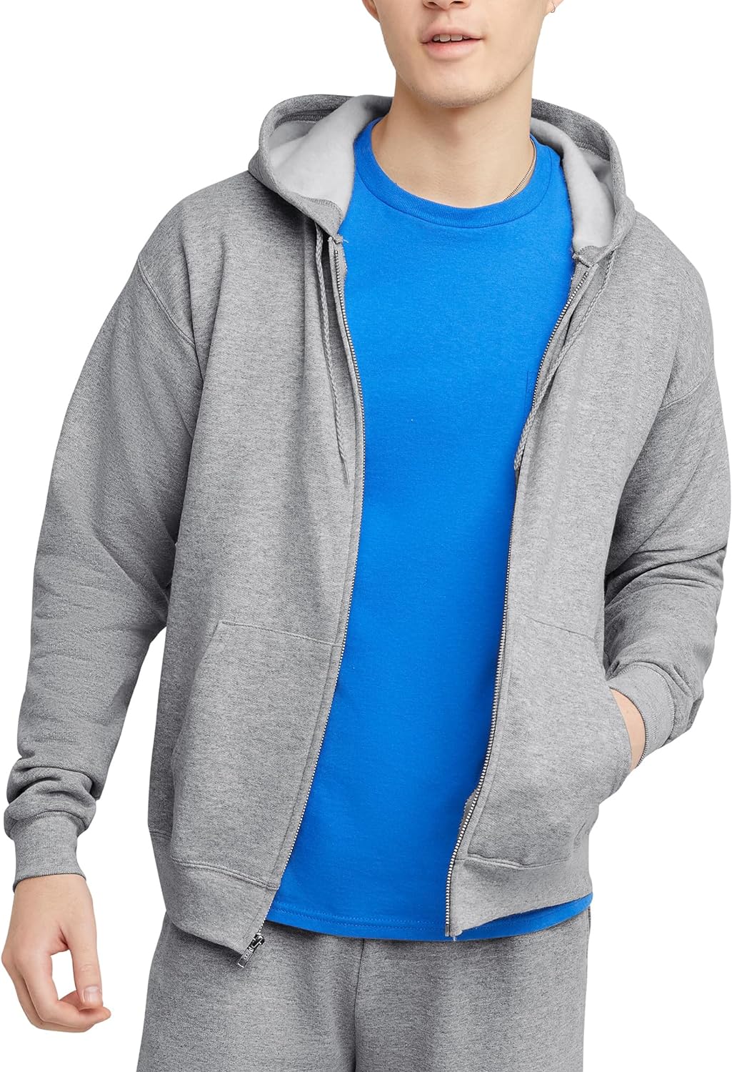 Hanes Men's Hoodie, EcoSmart Fleece Zip-Front Hooded Sweatshirt, Cotton-Blend Fleece Hooded Sweatshirt, Mid-Weight Zip-Up, Charcoal Heather, S