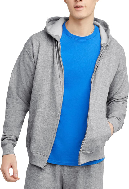 Hanes Men's Hoodie, EcoSmart Fleece Zip-Front Hooded Sweatshirt, Cotton-Blend Fleece Hooded Sweatshirt, Mid-Weight Zip-Up, Charcoal Heather, S