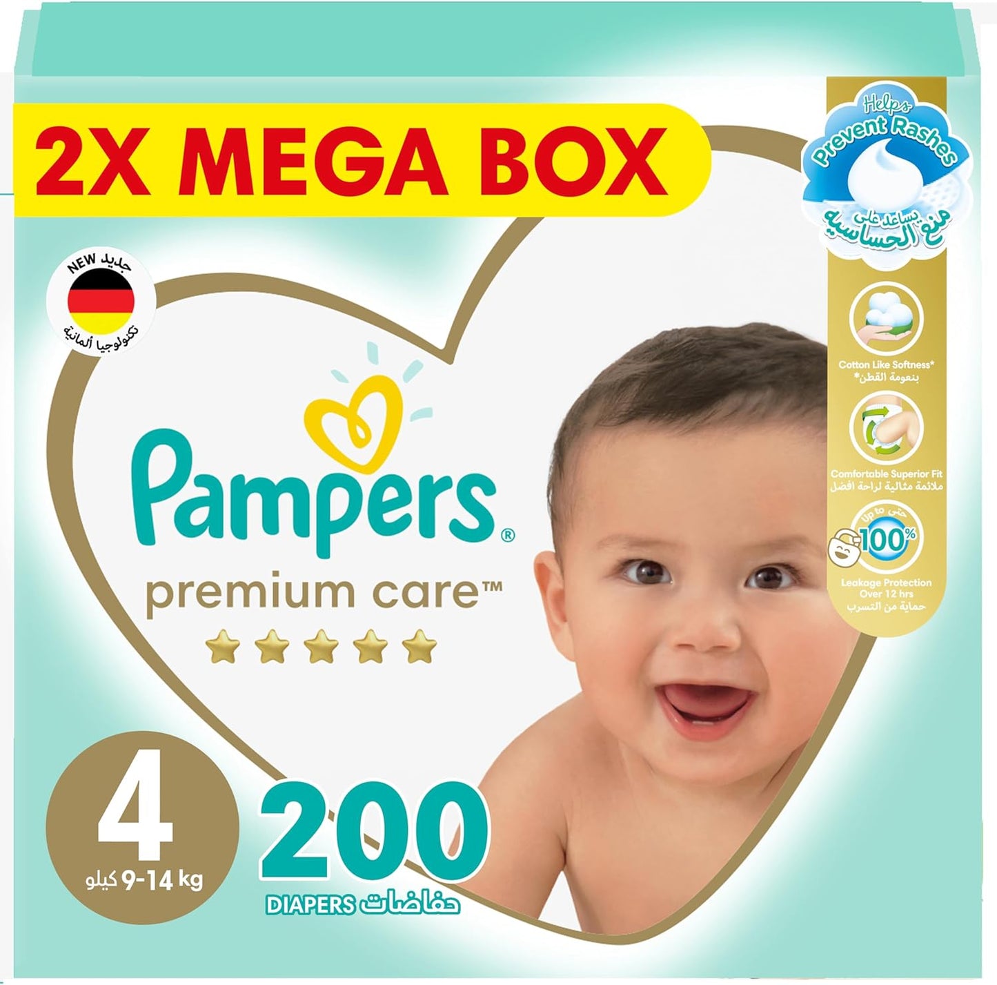 Pampers Premium Care Taped Baby Diapers, Size 4, 9-14 kg, Unique Softest Absorption for Ultimate Skin Protection, 216 Count