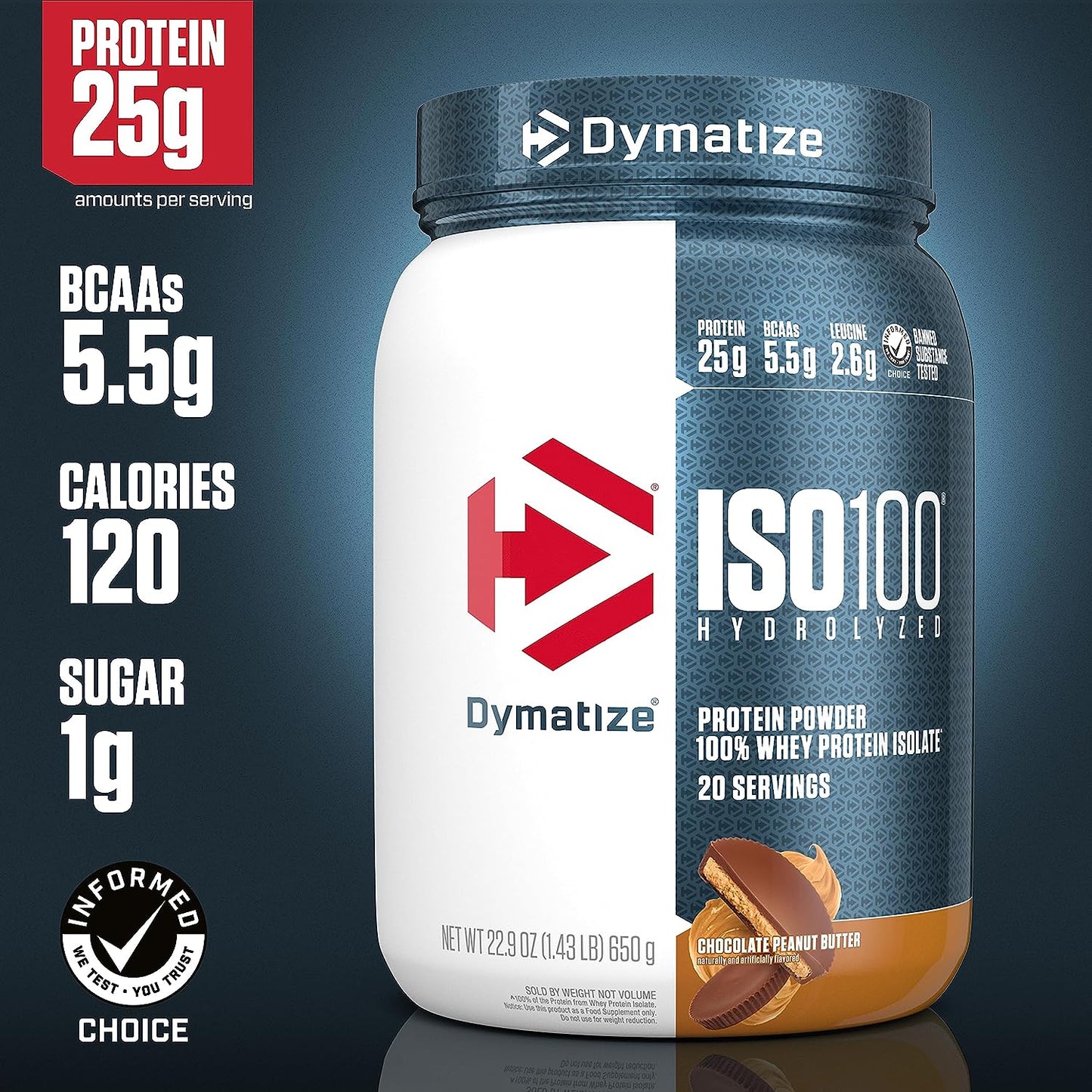 Dymatize ISO100 Hydrolyzed 100% Whey Isolate Protein Powder in Dunkin' Cappuccino Flavor, 25g Protein, 95mg Caffeine, 5.5g BCAAs, Gluten Free, Fast Absorbing, Easy Digesting, 21.5 Oz