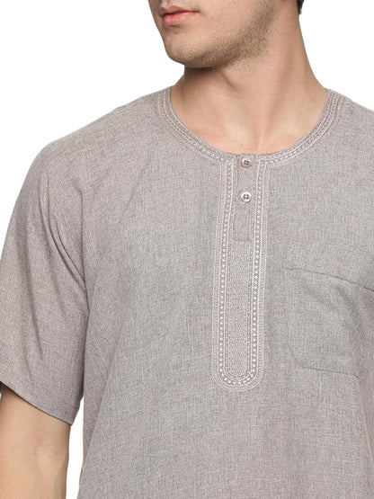 Men's Round Neck Short Sleeves Jalabiya | Breathable Kaftan Style Thobe for Comfort & Elegance