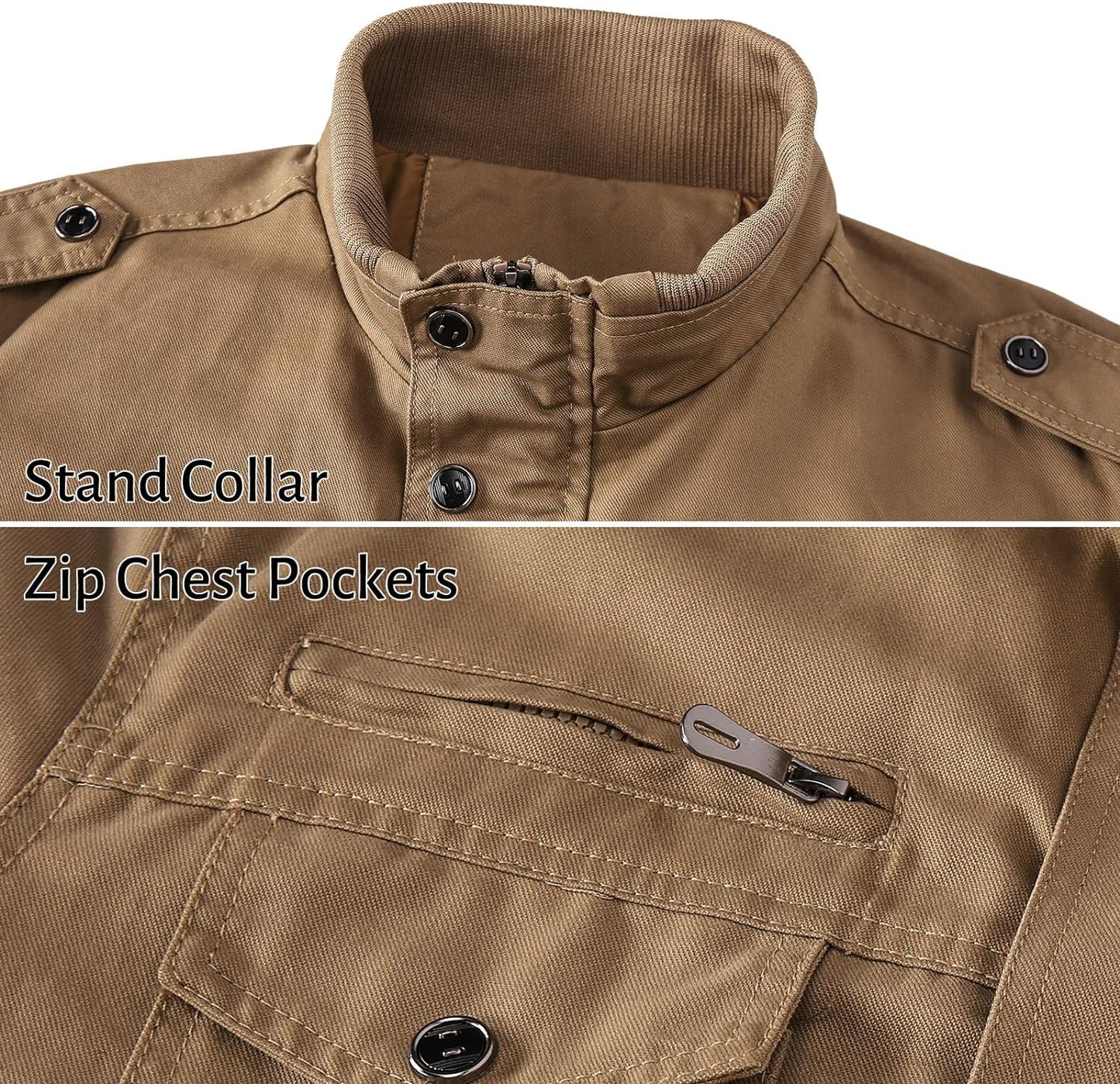 Men's Military Jacket Cargo Casual Coat Lightweight Outwear Cotton Stand Collar Windbreaker