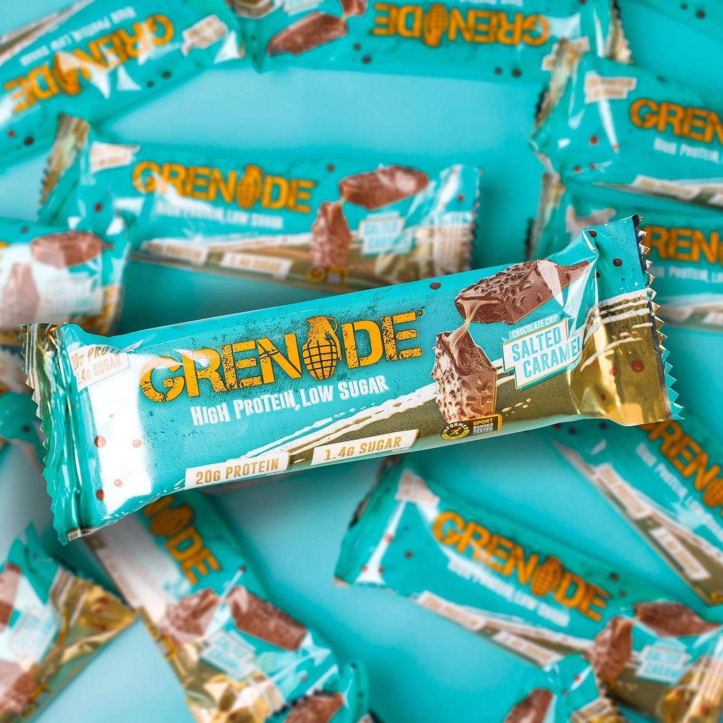 Grenade High Protein, Low Sugar Bar - Chocolate Chip Salted Caramel, 12 x 60 g