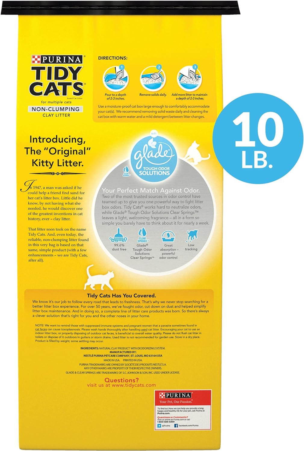 Purina Tidy Cats Glade Tough Odor Solutions Clear Springs Non-Clumping Cat Litter - 10 lb. Bag