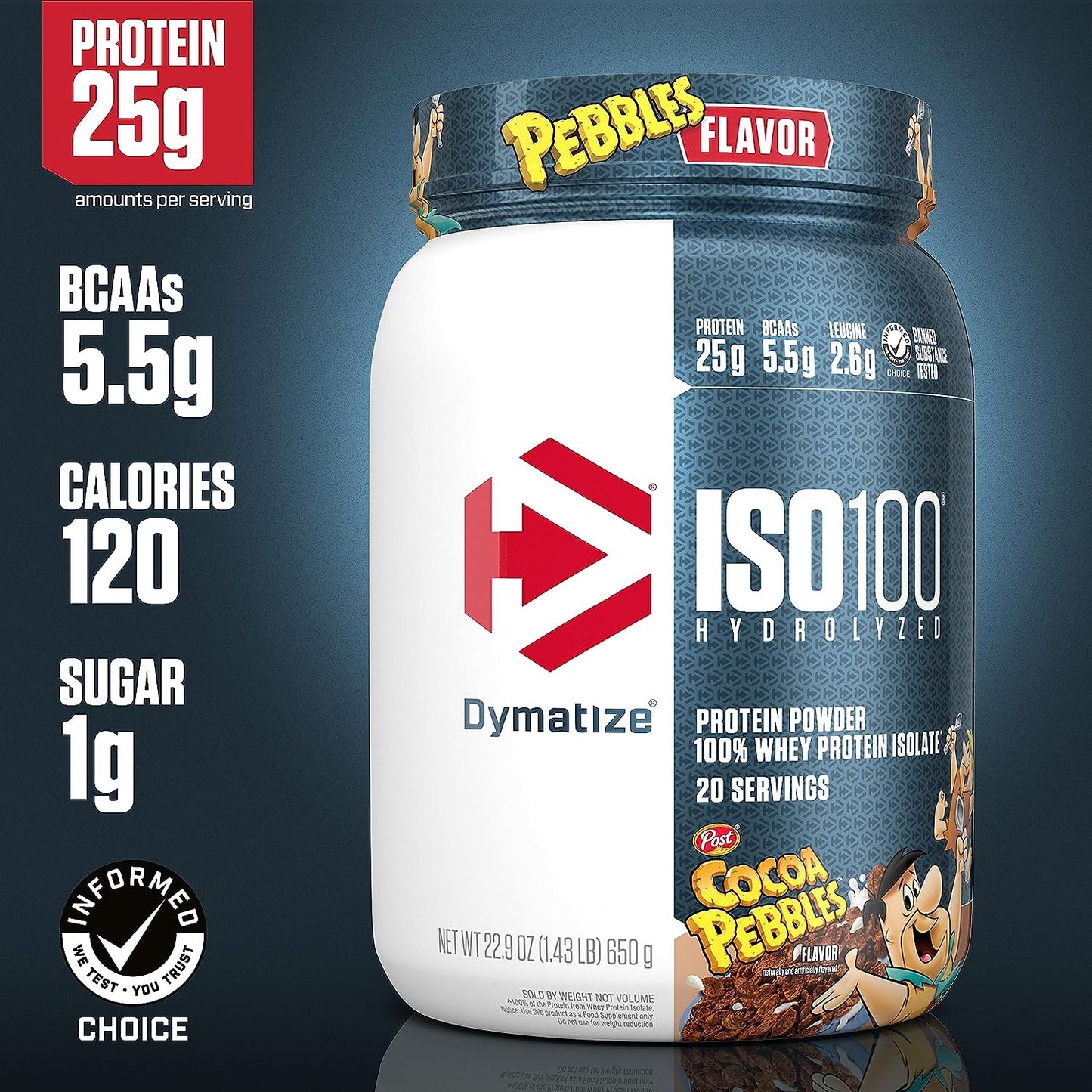 Dymatize ISO100 Hydrolyzed 100% Whey Isolate Protein Powder in Dunkin' Cappuccino Flavor, 25g Protein, 95mg Caffeine, 5.5g BCAAs, Gluten Free, Fast Absorbing, Easy Digesting, 21.5 Oz