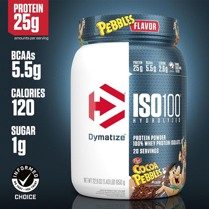 Dymatize ISO100 Hydrolyzed 100% Whey Isolate Protein Powder in Dunkin' Cappuccino Flavor, 25g Protein, 95mg Caffeine, 5.5g BCAAs, Gluten Free, Fast Absorbing, Easy Digesting, 21.5 Oz