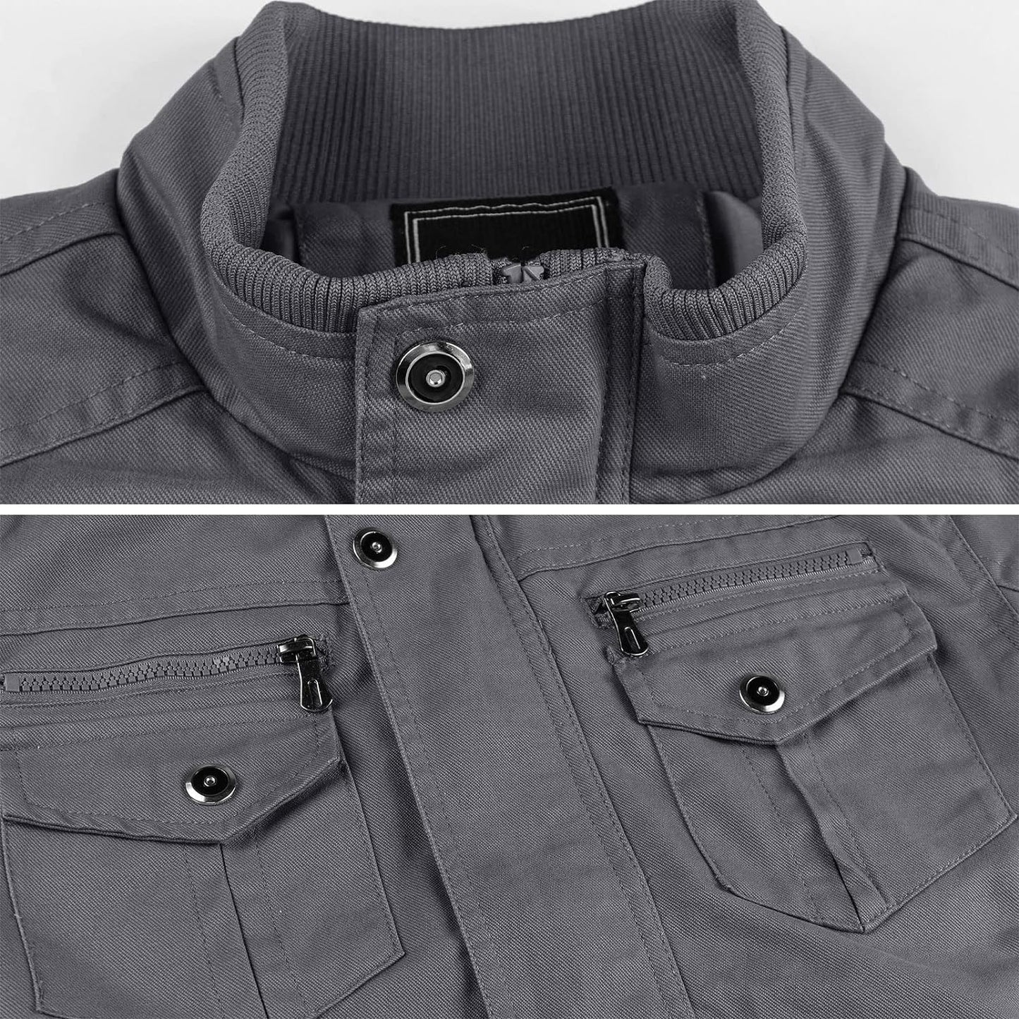 Men's Military Jacket Cargo Casual Coat Lightweight Outwear Cotton Stand Collar Windbreaker