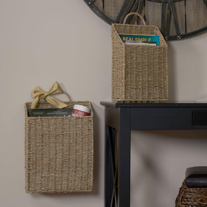 Household Essentials ml-5613 Seagrass Wall Basket Set, Brown, 2 Piece