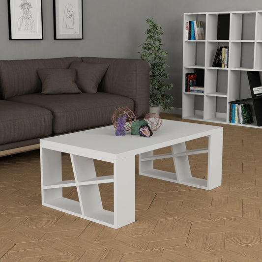 Decortie Honey Coffee Table, Engineered Wood, Ideal For Living Room, Office and Other Spaces, D 60 x W 105 x H 40 cm, White