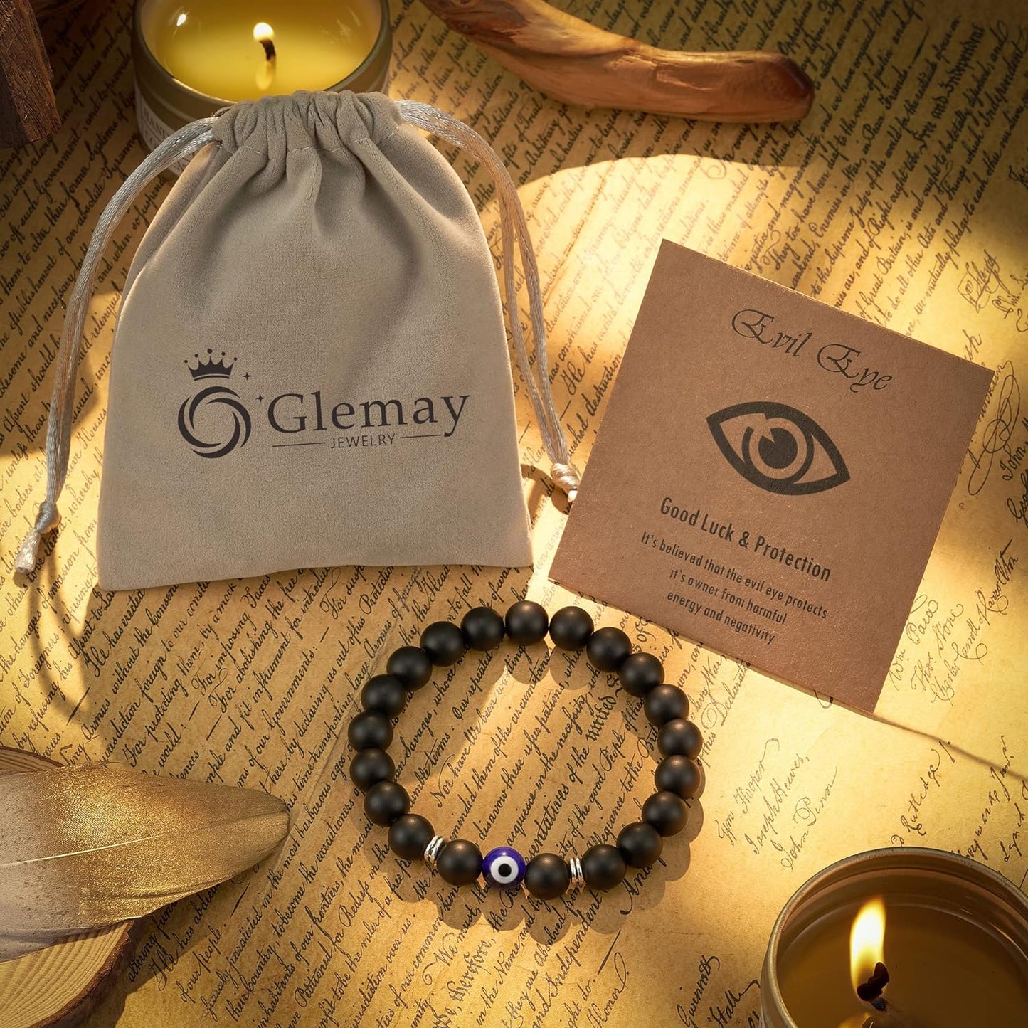 Glemay Evil Eye Bracelet for Men Natural Stone Bracelet Protection Good Luck Amulet for Boy