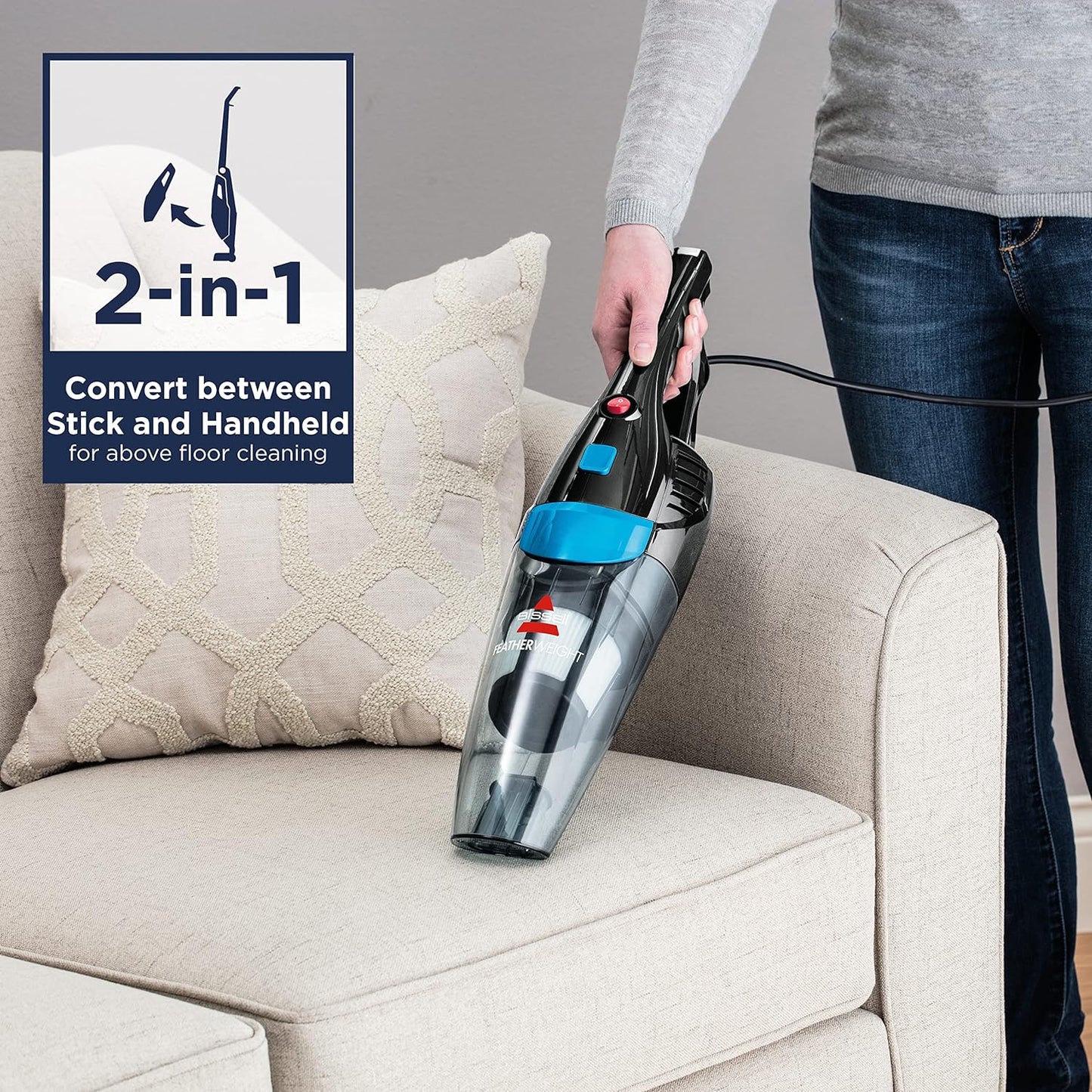 Bissell| Featherweight (2024E), Lightweight Corded Stick Vacuum, 3-in-1: Stick, Hand and Stair Vacuum Cleaner , Multi-Surface Powerful Cleaning, Bagless-Easy to Empty