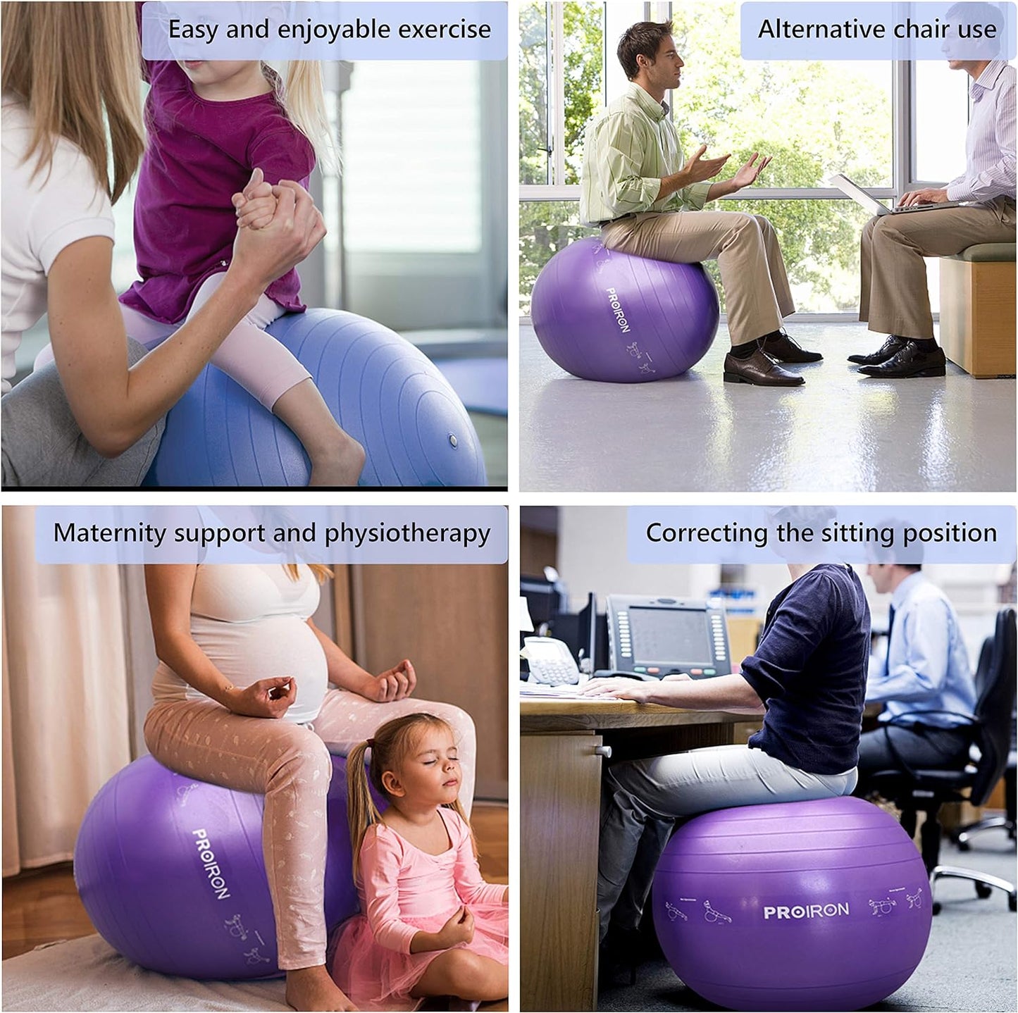 PROIRON Yoga Ball Anti-Burst Exercise Ball Chair with Quick Pump Slip Resistant Gym Ball Supports 500KG Balance Ball for Pilates Yoga Birthing Pregnancy Stability Gym Workout Training