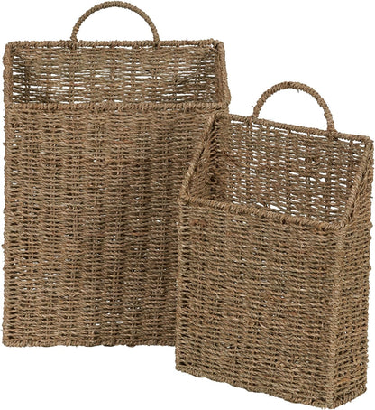 Household Essentials ml-5613 Seagrass Wall Basket Set, Brown, 2 Piece