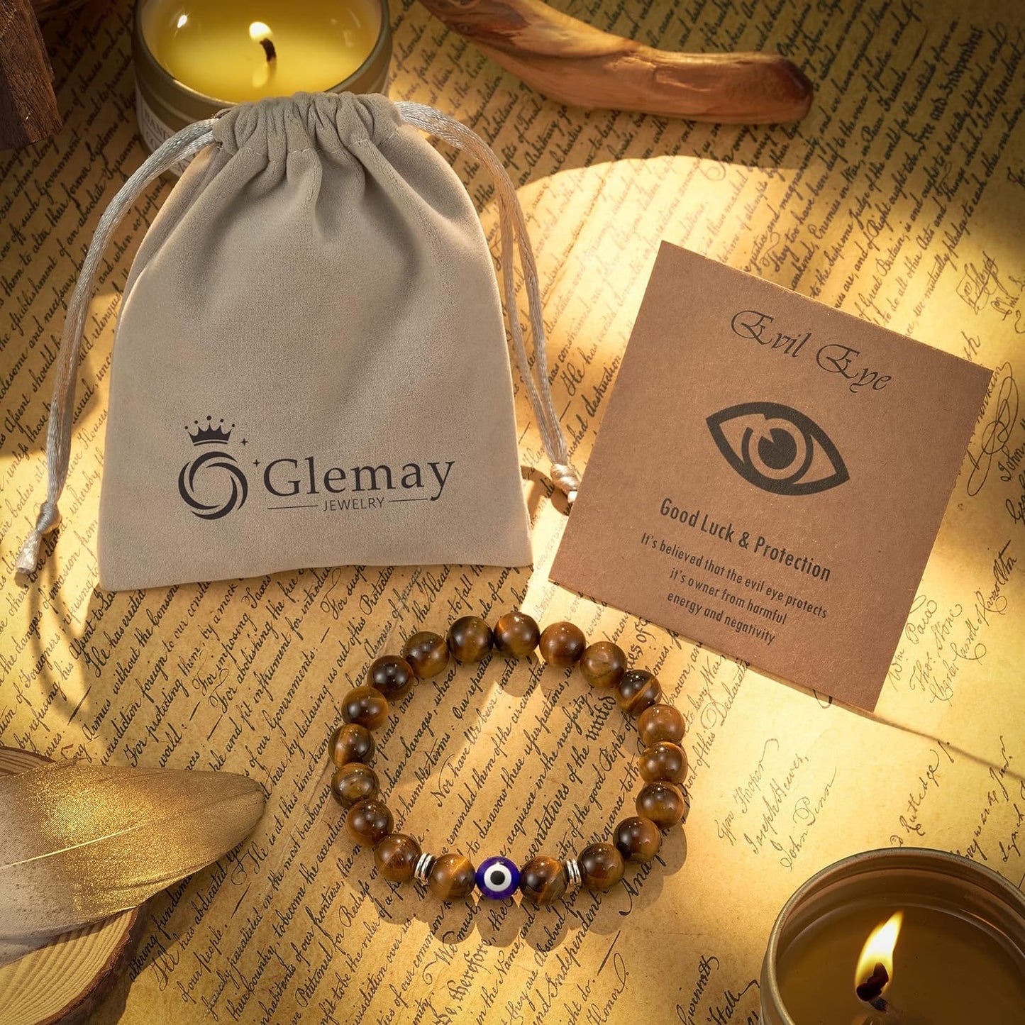 Glemay Evil Eye Bracelet for Men Natural Stone Bracelet Protection Good Luck Amulet for Boy