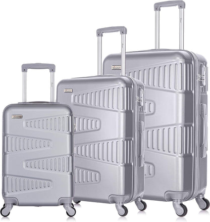 Senator ABS Durable Hard Shell Unisex Suitcase Modern Fashion Travel Case Checked Luggage Trolley with 4 Single Quite Spinner wheels KH1075 (Checked Luggage 28-Inch, Silver White)