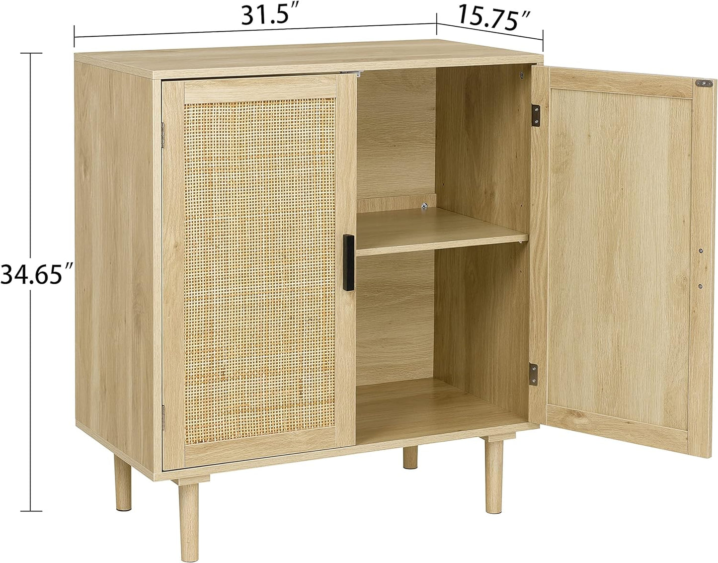 Finnhomy Sideboard Buffet Kitchen Storage Cabinet with Rattan Decorated Doors, Dining Room, Hallway, Cupboard Console Table, Liquor / Accent Cabinet, 31.5X 15.8X 34.6 Inches, Natural