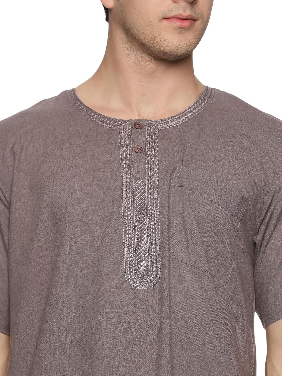 Men's Round Neck Short Sleeves Jalabiya | Breathable Kaftan Style Thobe for Comfort & Elegance