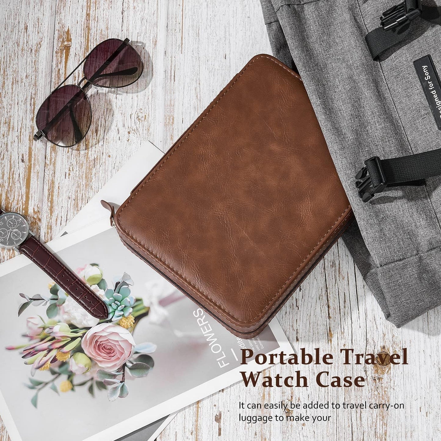 Watch Travel Case, 8 Slot Watch Boxes, for Men Portable Watch Organizer, PU Leather Watch Display Case, Watch accessory, Fits Wrist Watches & Smart Watches, Travel Watch Organizer