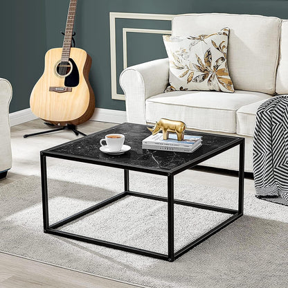 SAYGOER Glass Coffee Table, Small Modern Coffee Table Square Simple Center Tables for Living Room 26.7 x 26.7 x 15.7 Inches, Gray Black