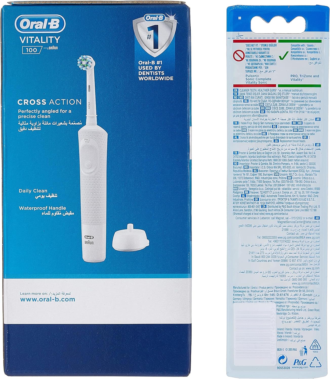 Oral B Vitality D100 CLS Sensi Ultrathin Rechargeable Toothbrush + EB 20-2 Brush Head Bundle