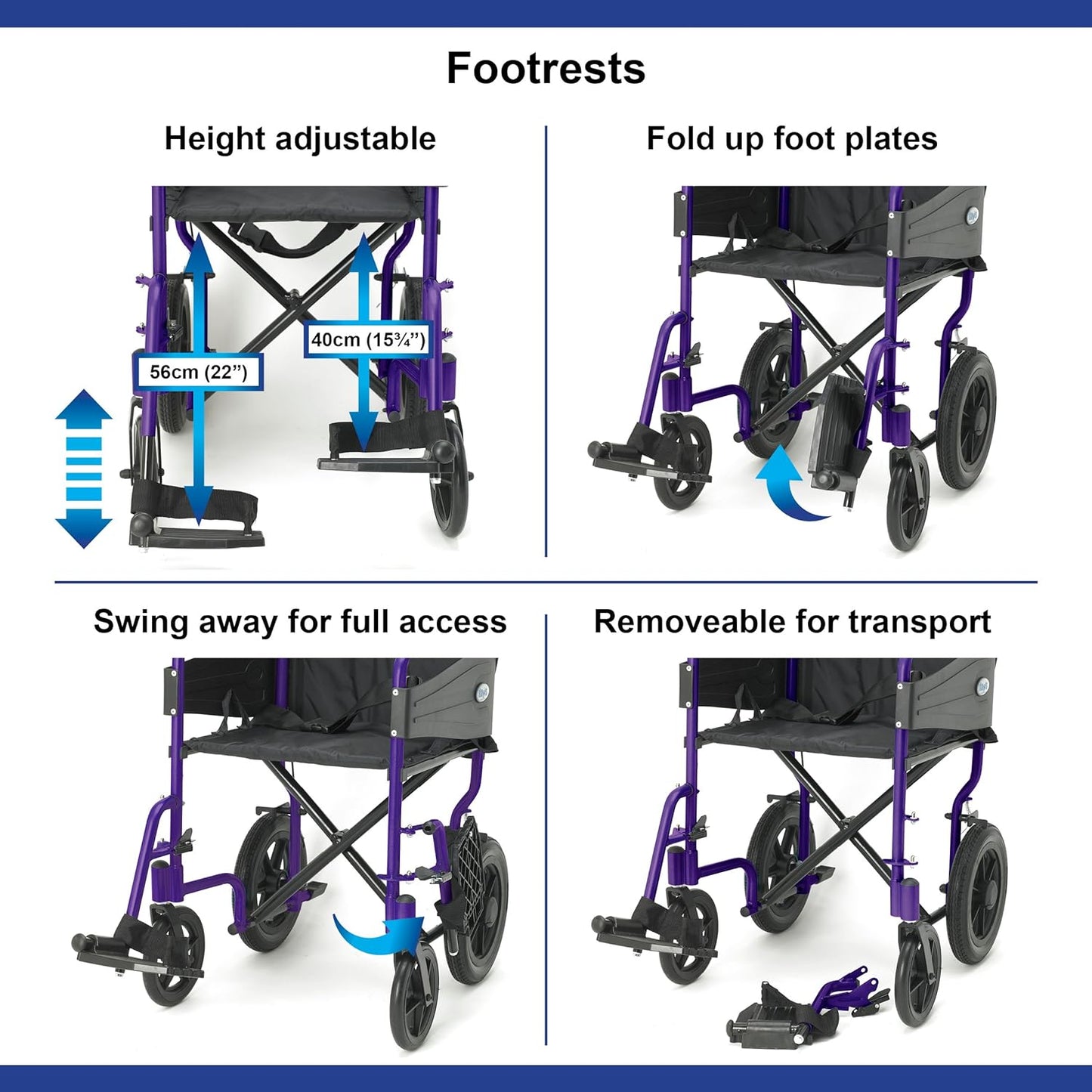 Days Escape Lite Wheelchair, Attendant Propelled Lightweight Aluminium with Folding Frame, Mobility Aid, Comfy and Sturdy, Portable Transit Travel Chair, Removable Footrests, Wide Ruby Red