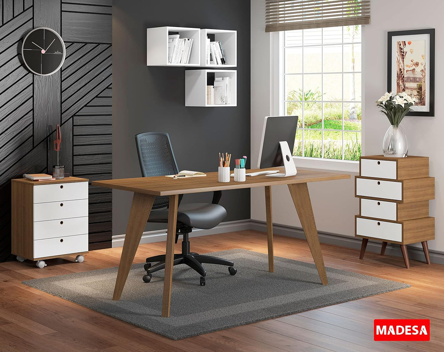 MADESA Compact Home Office Desk, Wood, 120 x 77 x 60 Cm - Brown