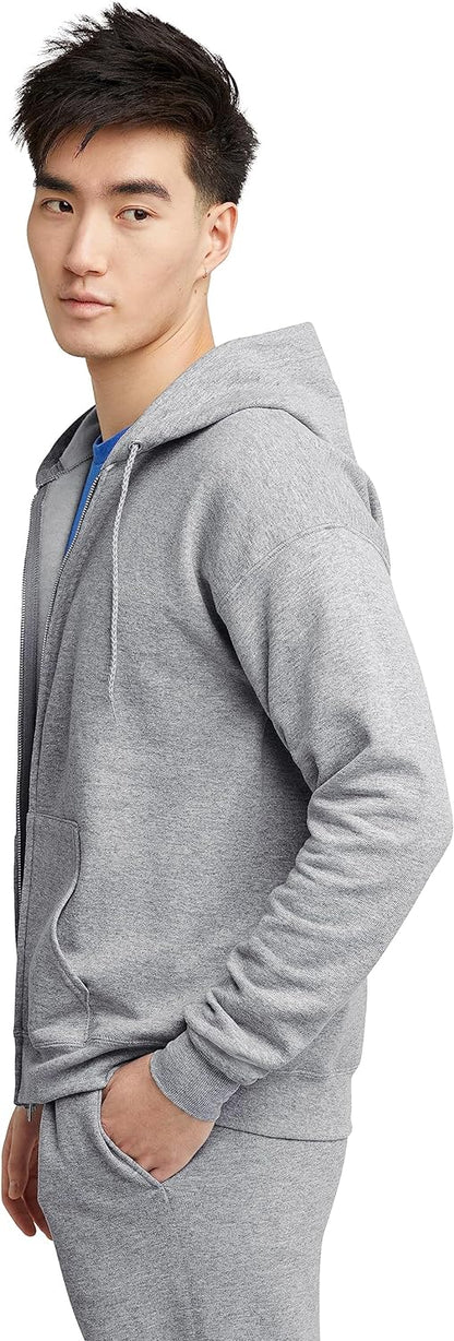 Hanes Men's Hoodie, EcoSmart Fleece Zip-Front Hooded Sweatshirt, Cotton-Blend Fleece Hooded Sweatshirt, Mid-Weight Zip-Up, Charcoal Heather, S