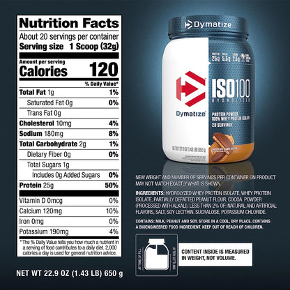 Dymatize ISO100 Hydrolyzed 100% Whey Isolate Protein Powder in Dunkin' Cappuccino Flavor, 25g Protein, 95mg Caffeine, 5.5g BCAAs, Gluten Free, Fast Absorbing, Easy Digesting, 21.5 Oz