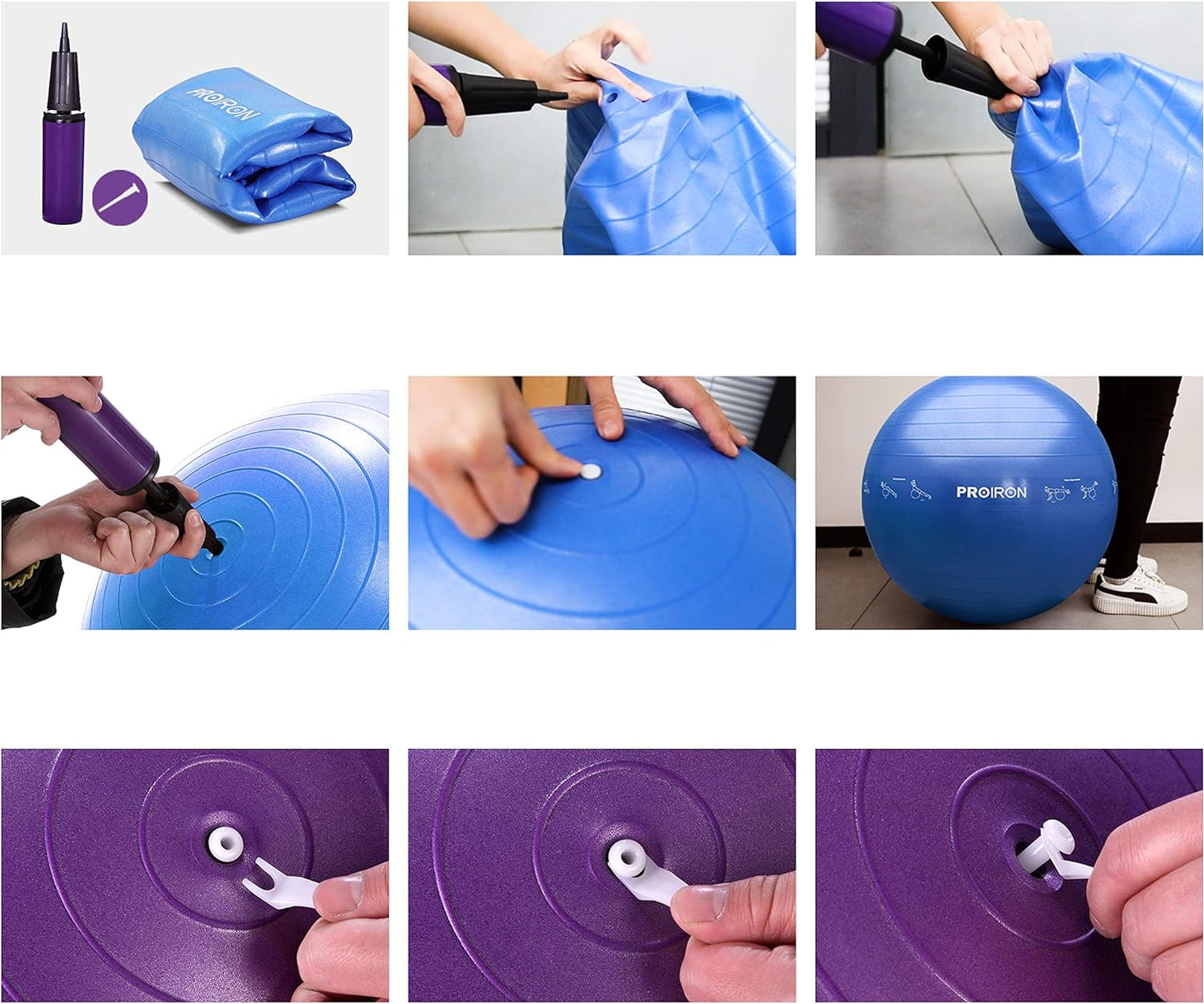 PROIRON Yoga Ball Anti-Burst Exercise Ball Chair with Quick Pump Slip Resistant Gym Ball Supports 500KG Balance Ball for Pilates Yoga Birthing Pregnancy Stability Gym Workout Training