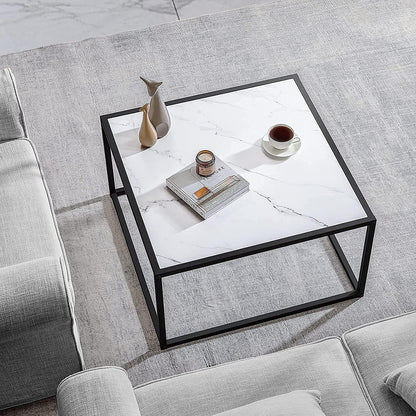 SAYGOER Glass Coffee Table, Small Modern Coffee Table Square Simple Center Tables for Living Room 26.7 x 26.7 x 15.7 Inches, Gray Black