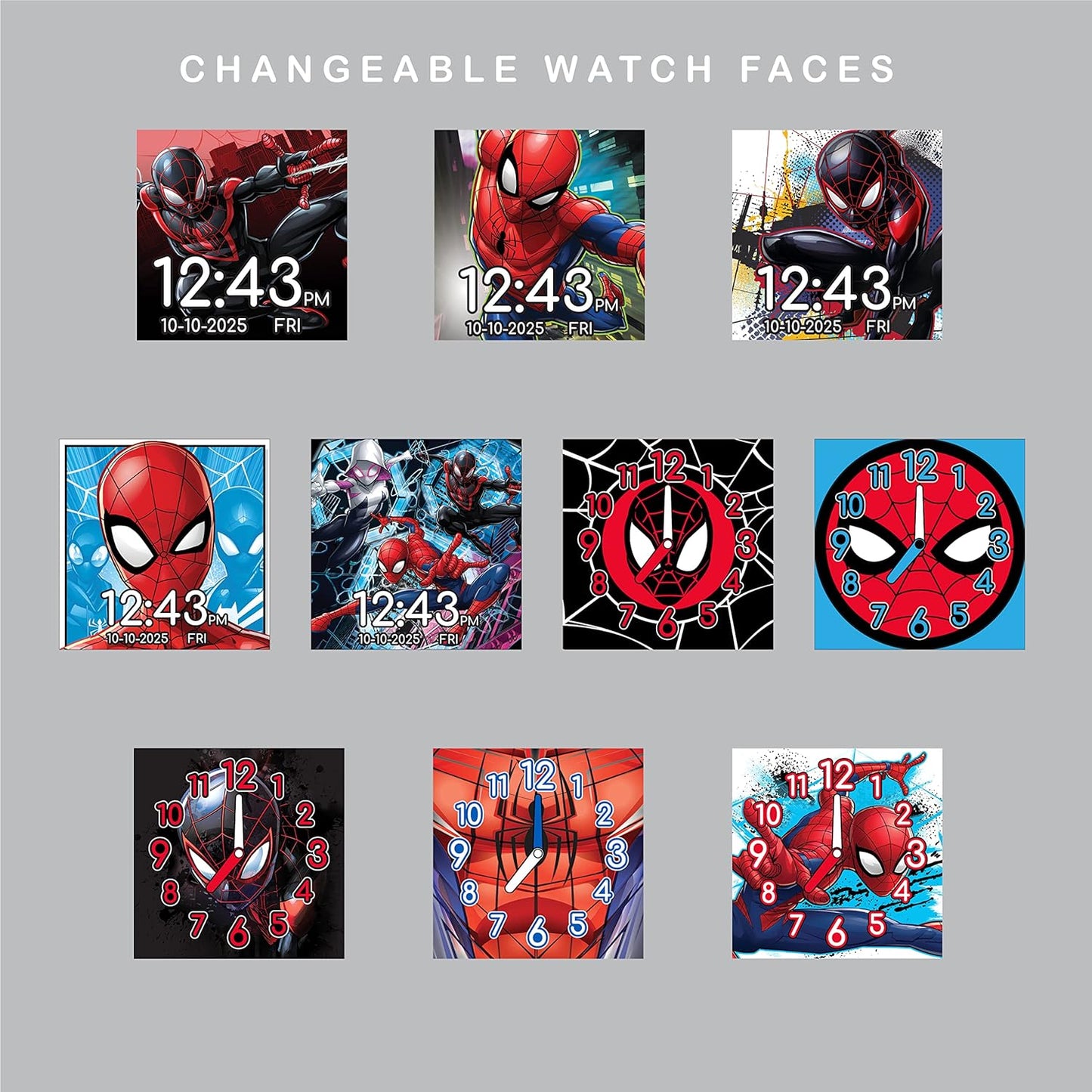 Accutime SPD4664AZ Marvel Spider-Man Miles Morales Digital Smartwatch for Kids, 40 mm Diameter, Black