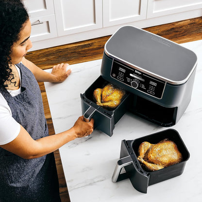 Ninja Foodi Dual Zone Air Fryer MAX + Tongs, 9.5 L, 2470 W, 2 Drawers, 8 Portions, 6-in-1, Air Fry, Roast, Bake, Nonstick, Dishwasher Safe Baskets, Amazon Exclusive, Copper/Black AF400UKCP