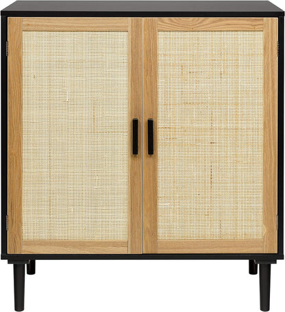 Finnhomy Sideboard Buffet Kitchen Storage Cabinet with Rattan Decorated Doors, Dining Room, Hallway, Cupboard Console Table, Liquor / Accent Cabinet, 31.5X 15.8X 34.6 Inches, Natural