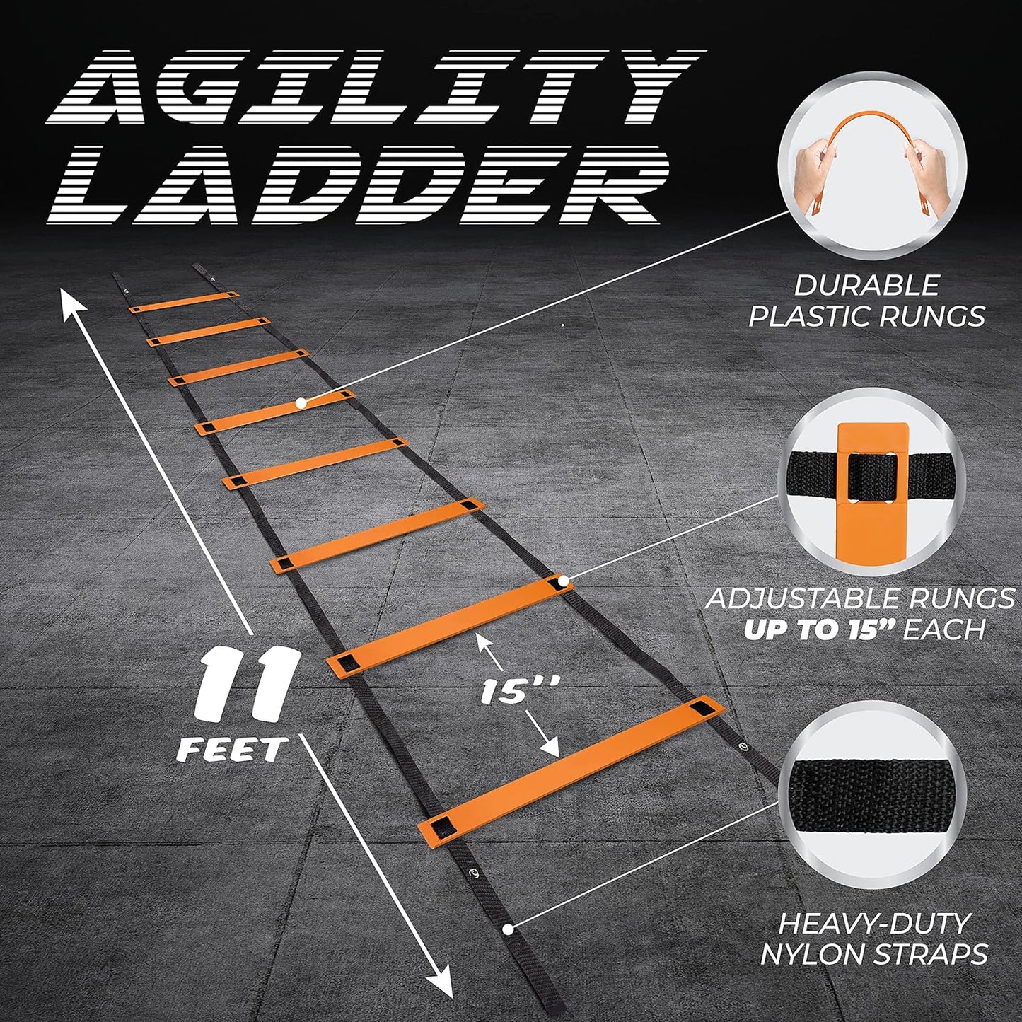 Yes4All Ultimate Agility Ladder Speed Training Equipment - 8, 12, 20 Rungs with Multi Colors - Soccer and Football Training - Speed Ladder for Kids and Adults - Included Carry Bag